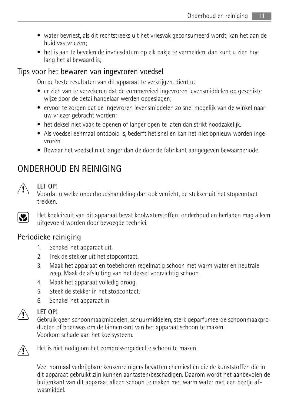 Onderhoud en reiniging, Tips voor het bewaren van ingevroren voedsel, Periodieke reiniging | AEG A62300HLW0 User Manual | Page 11 / 72