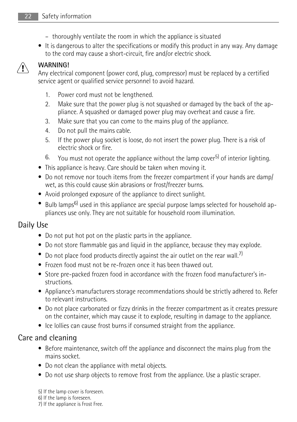 Daily use, Care and cleaning | AEG A62300HLW0 User Manual | Page 22 / 72