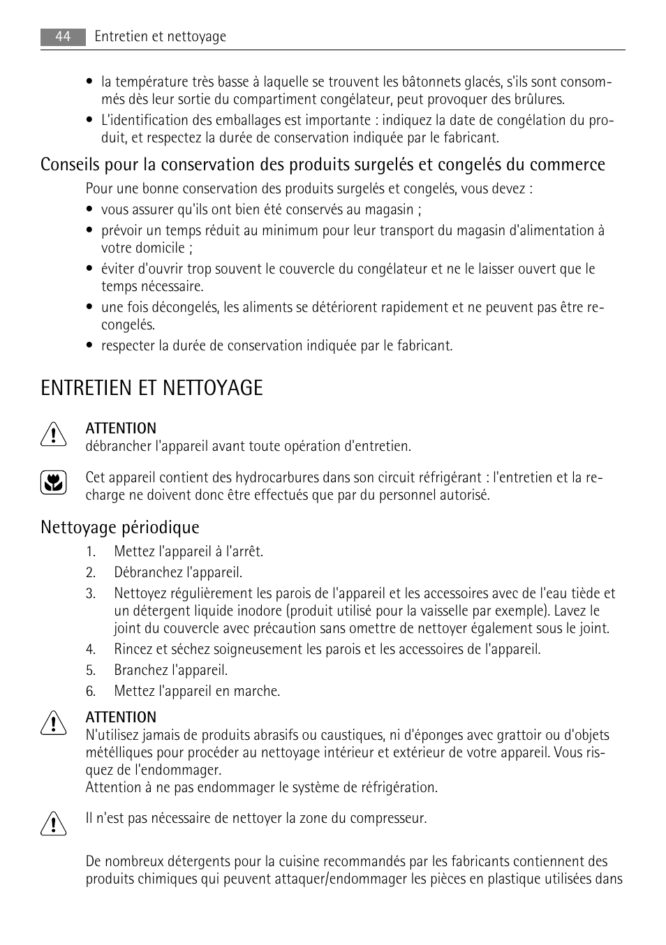 Entretien et nettoyage, Nettoyage périodique | AEG A62300HLW0 User Manual | Page 44 / 72