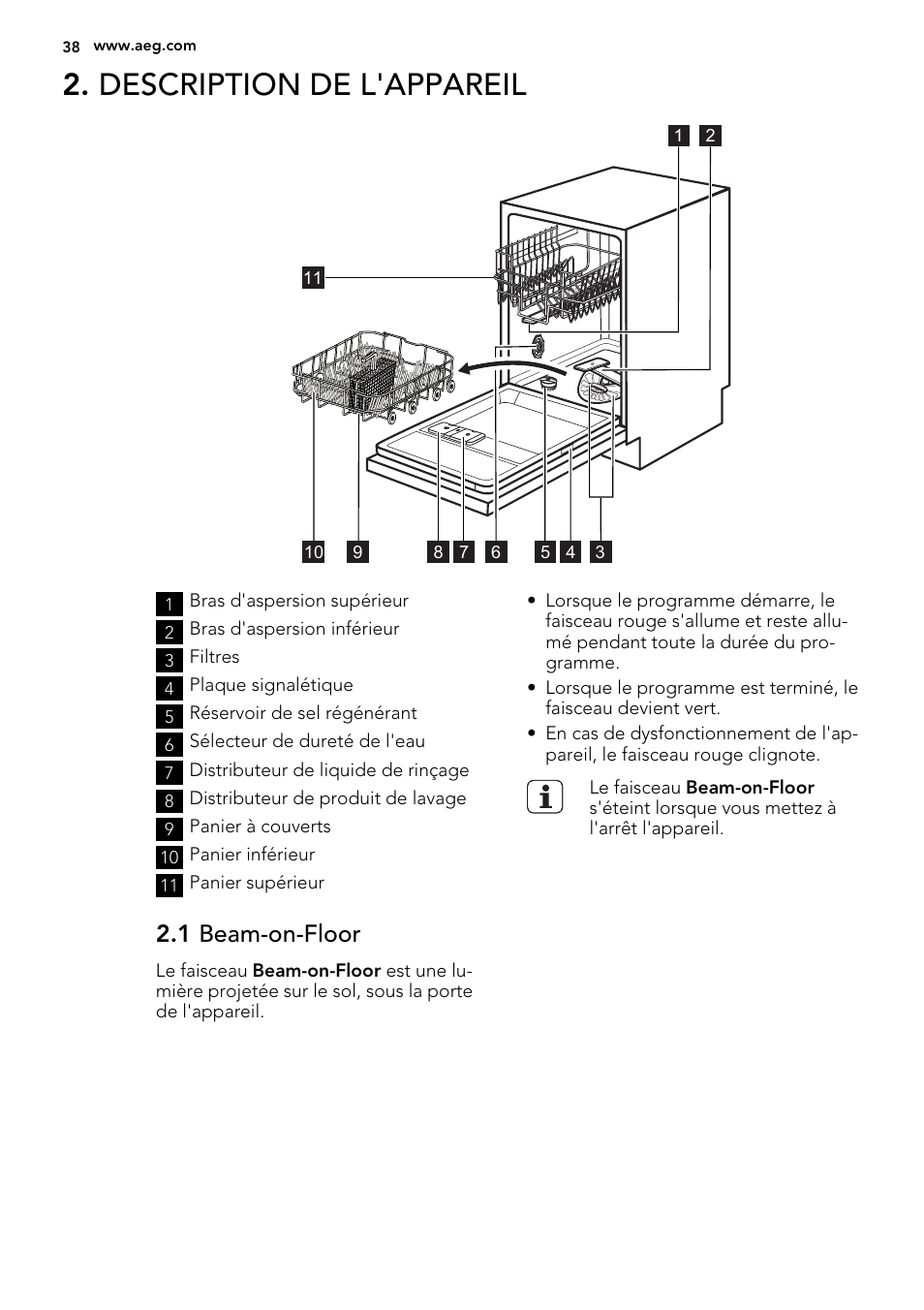 Description de l'appareil, 1 beam-on-floor | AEG F68452VI0P User Manual | Page 38 / 72