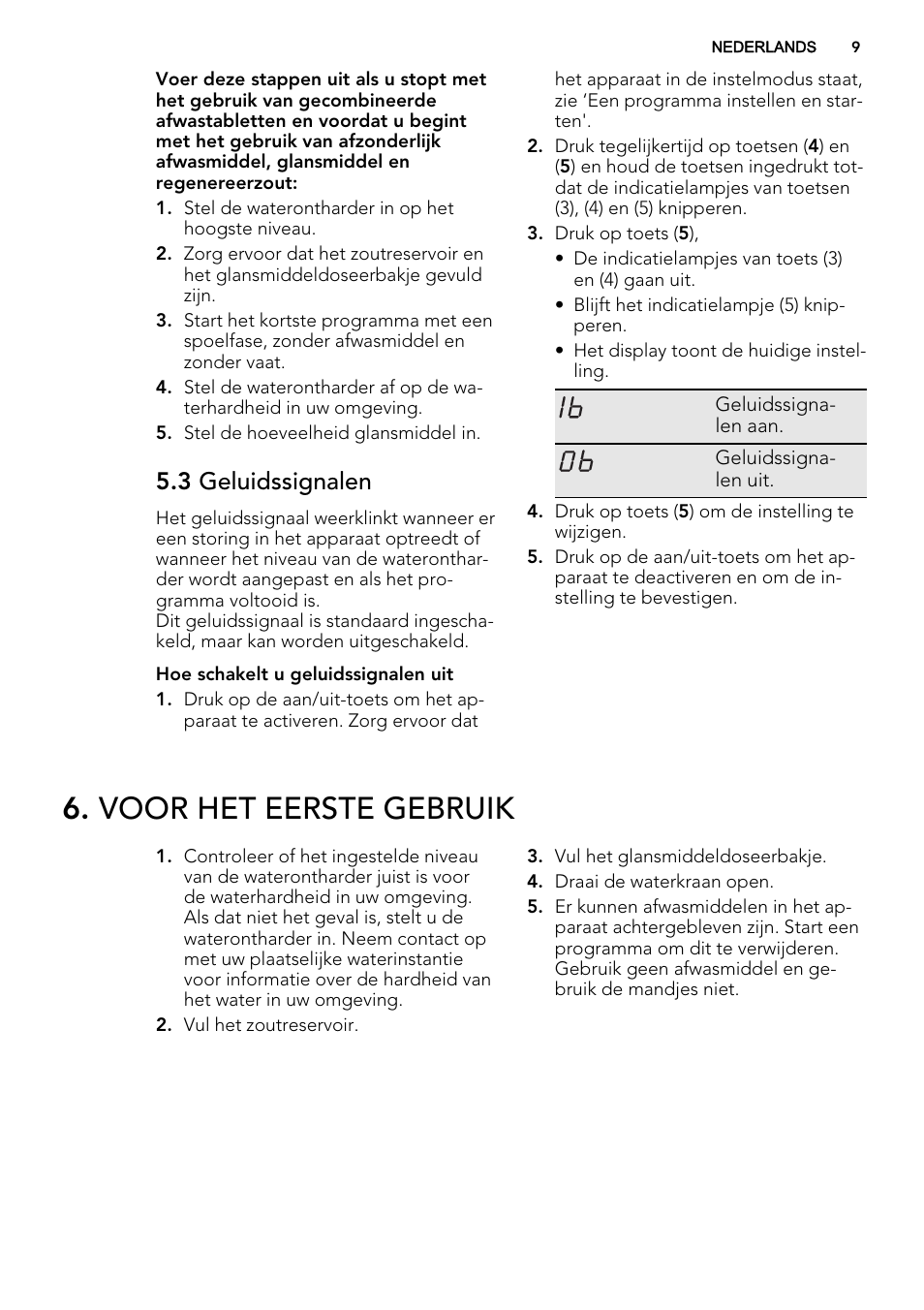 Voor het eerste gebruik, 3 geluidssignalen | AEG F68452VI0P User Manual | Page 9 / 72