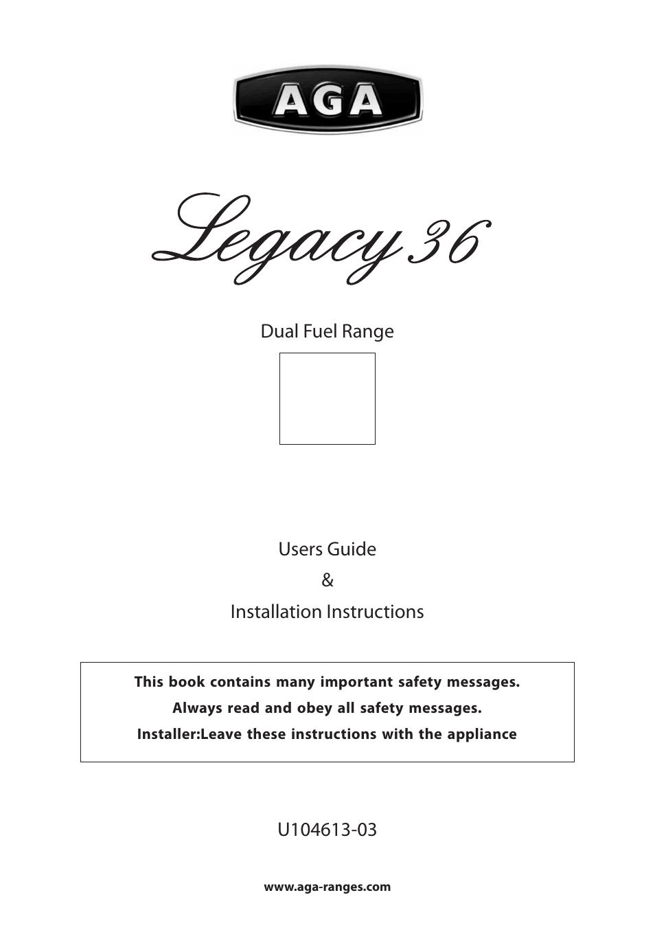 Aga Ranges LEGACY 36 U104613-03 User Manual | 56 pages