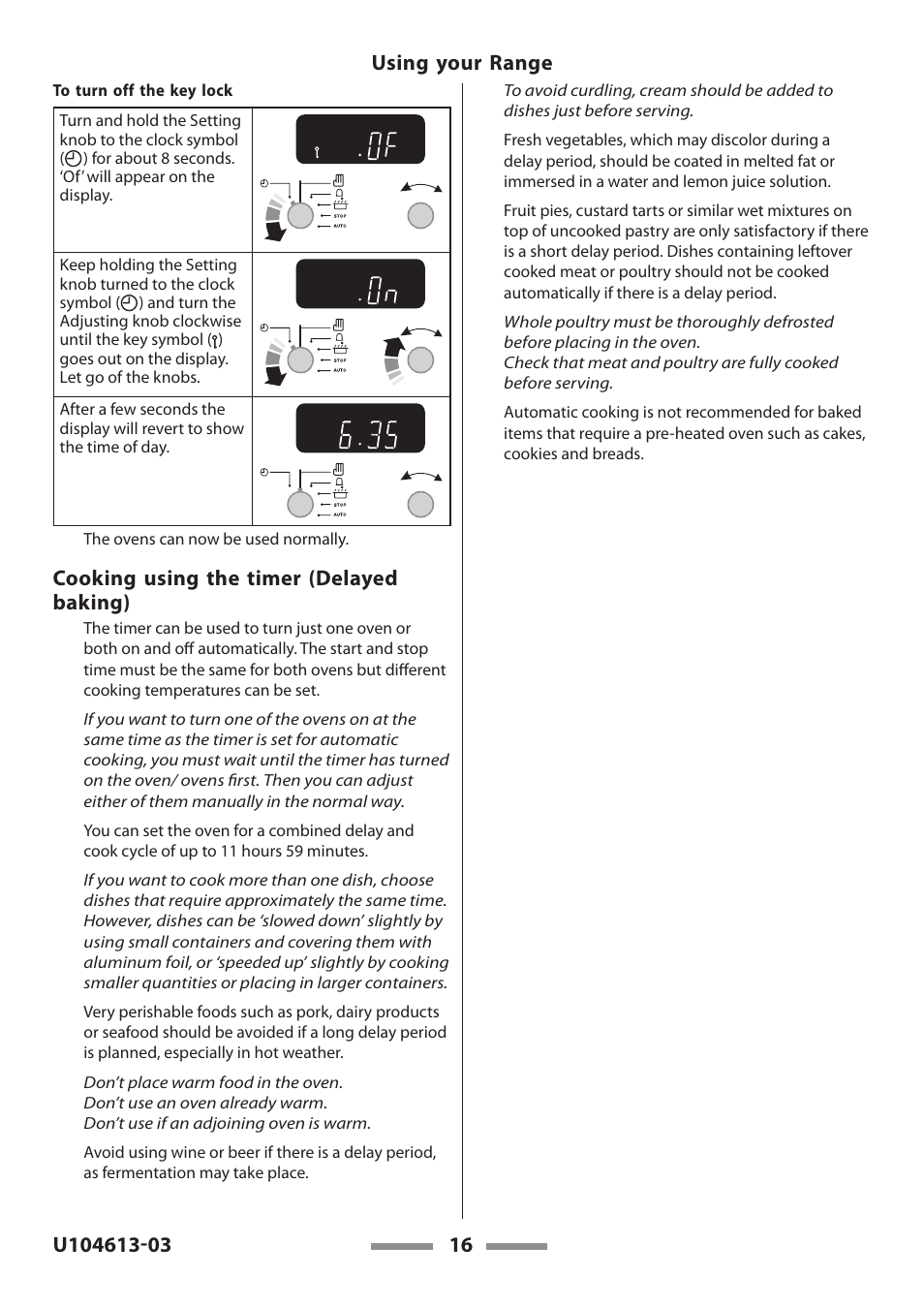 Cooking using the timer (delayed baking) | Aga Ranges LEGACY 36 U104613-03 User Manual | Page 16 / 56