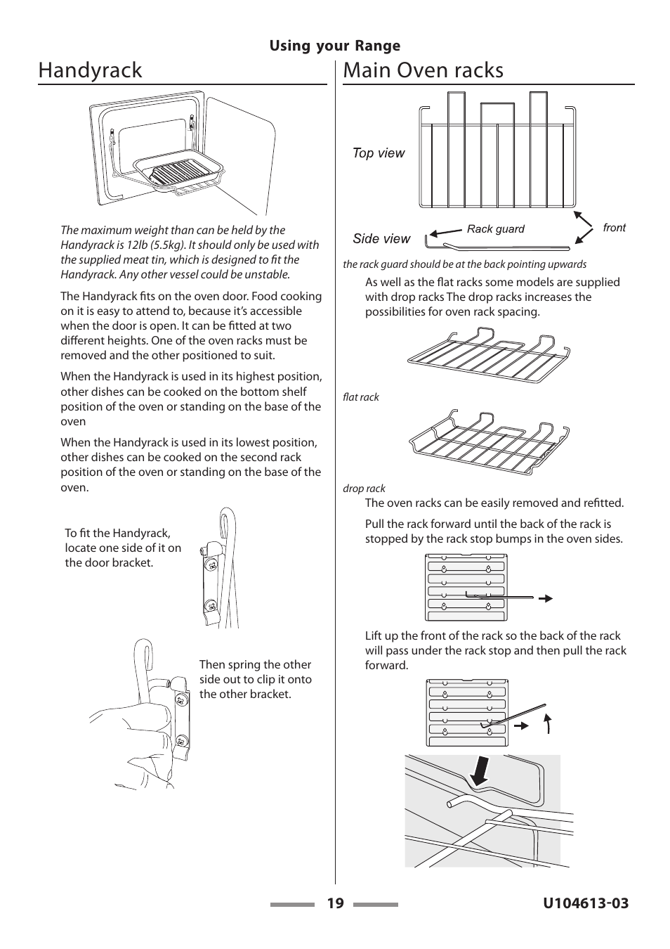 Handyrack, Main oven racks | Aga Ranges LEGACY 36 U104613-03 User Manual | Page 19 / 56
