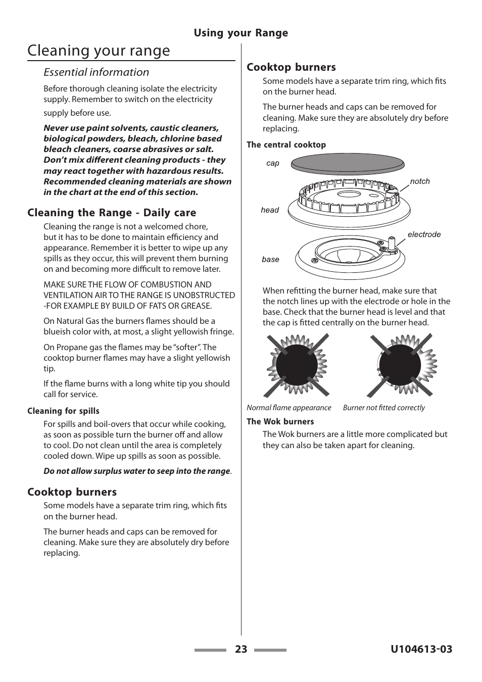 Cleaning your range | Aga Ranges LEGACY 36 U104613-03 User Manual | Page 23 / 56