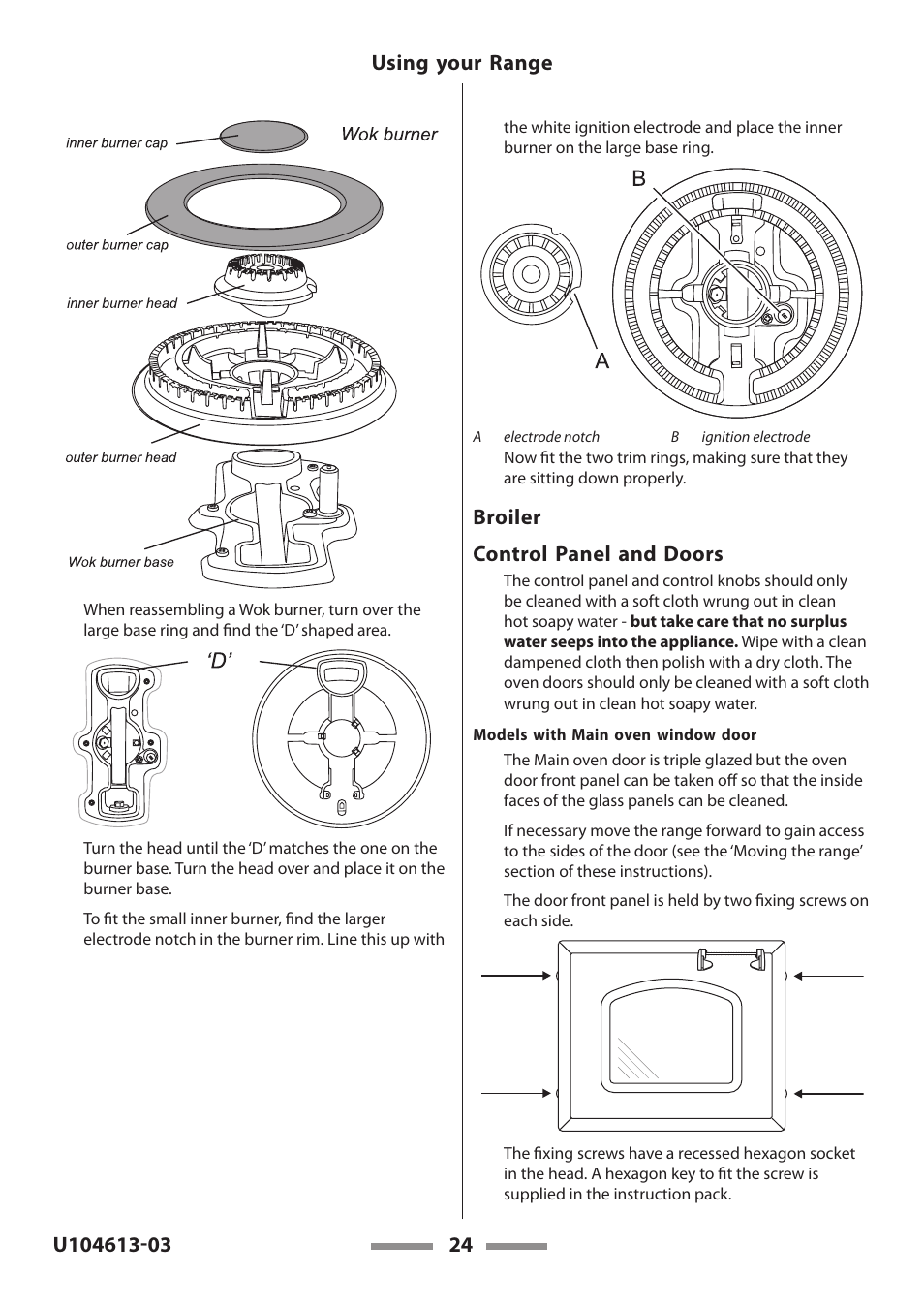 Broiler control panel and doors | Aga Ranges LEGACY 36 U104613-03 User Manual | Page 24 / 56