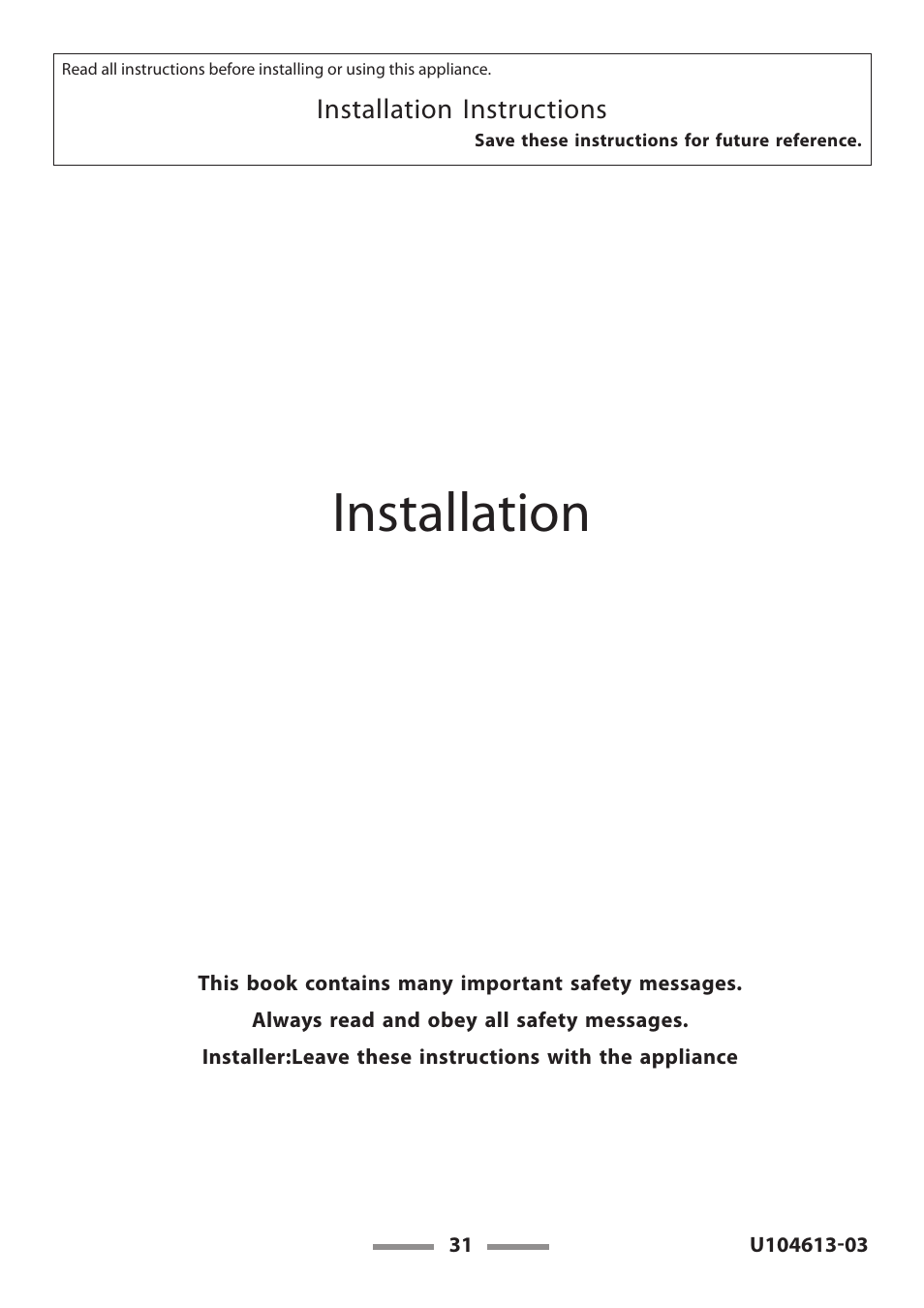 Installation | Aga Ranges LEGACY 36 U104613-03 User Manual | Page 31 / 56