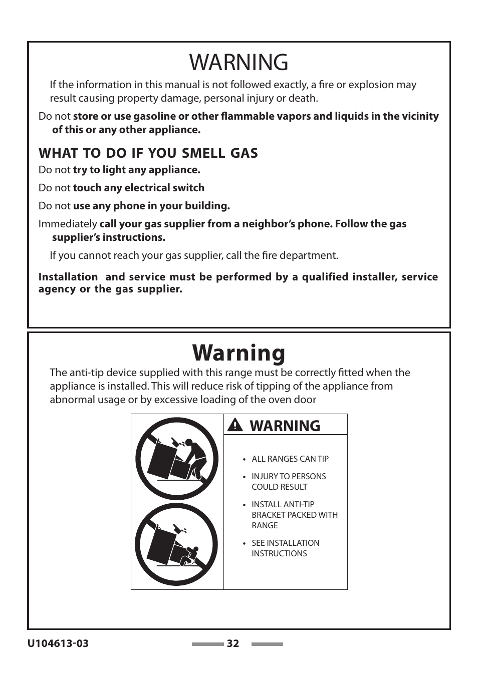 Warning, What to do if you smell gas | Aga Ranges LEGACY 36 U104613-03 User Manual | Page 32 / 56