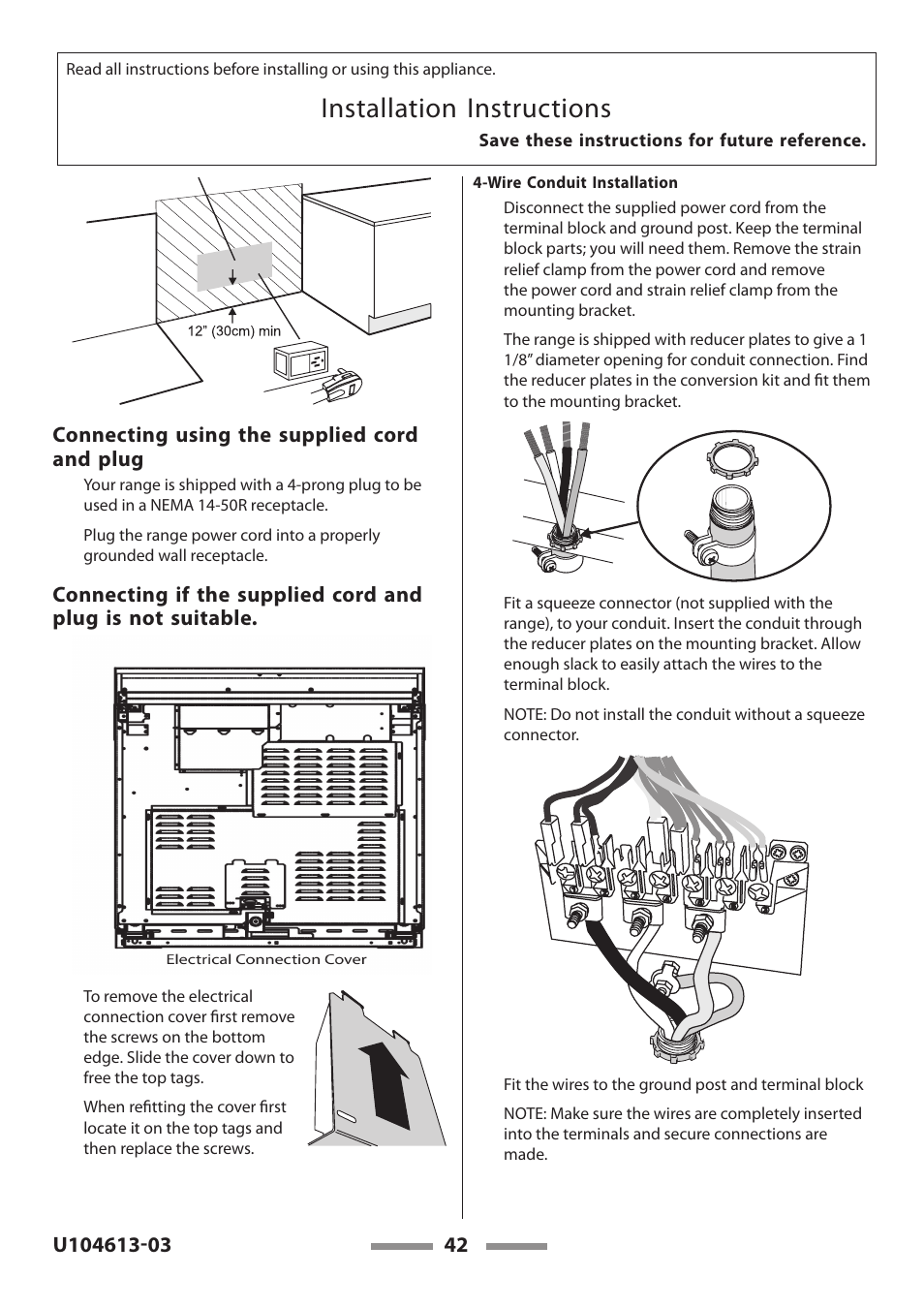 Installation instructions | Aga Ranges LEGACY 36 U104613-03 User Manual | Page 42 / 56