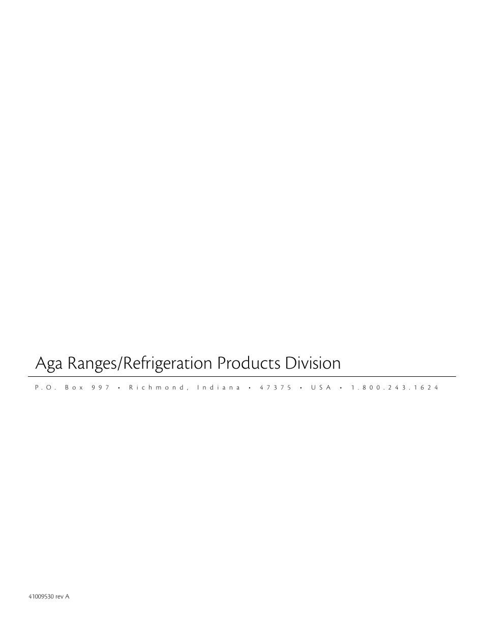 Aga ranges/refrigeration products division | Aga Ranges 60RDA 115V User Manual | Page 12 / 12