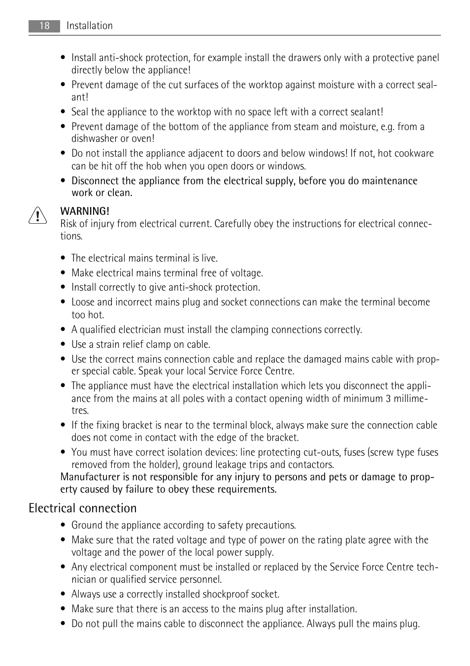 Electrical connection | AEG HK312000H User Manual | Page 18 / 52