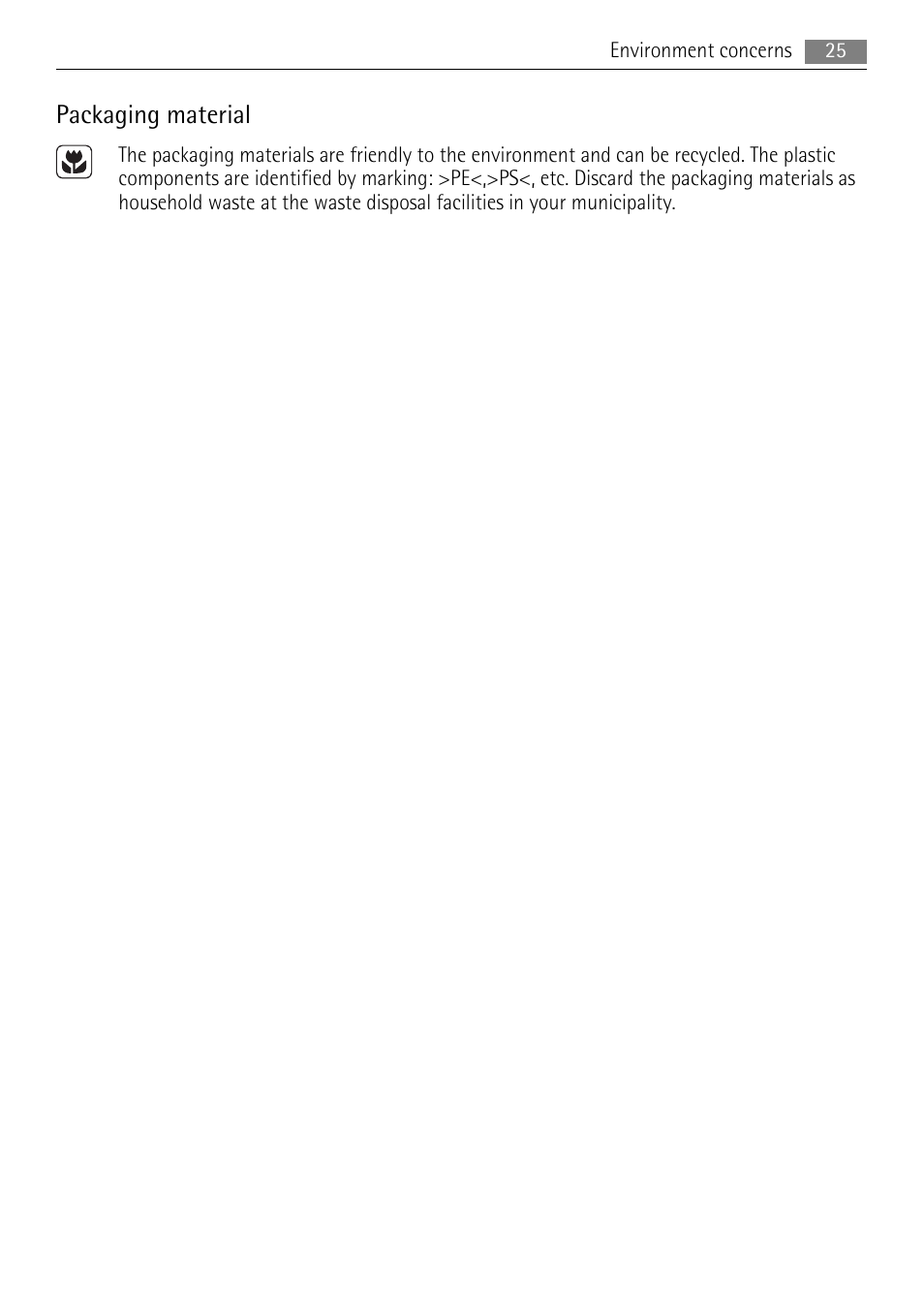 Packaging material | AEG HK312000H User Manual | Page 25 / 52