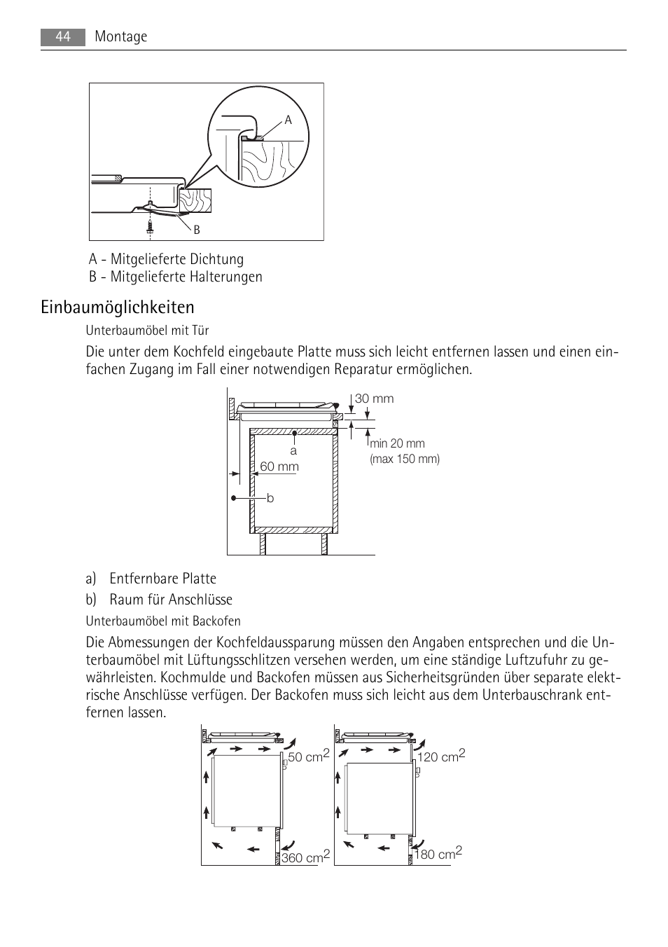 Einbaumöglichkeiten | AEG HK312000H User Manual | Page 44 / 52