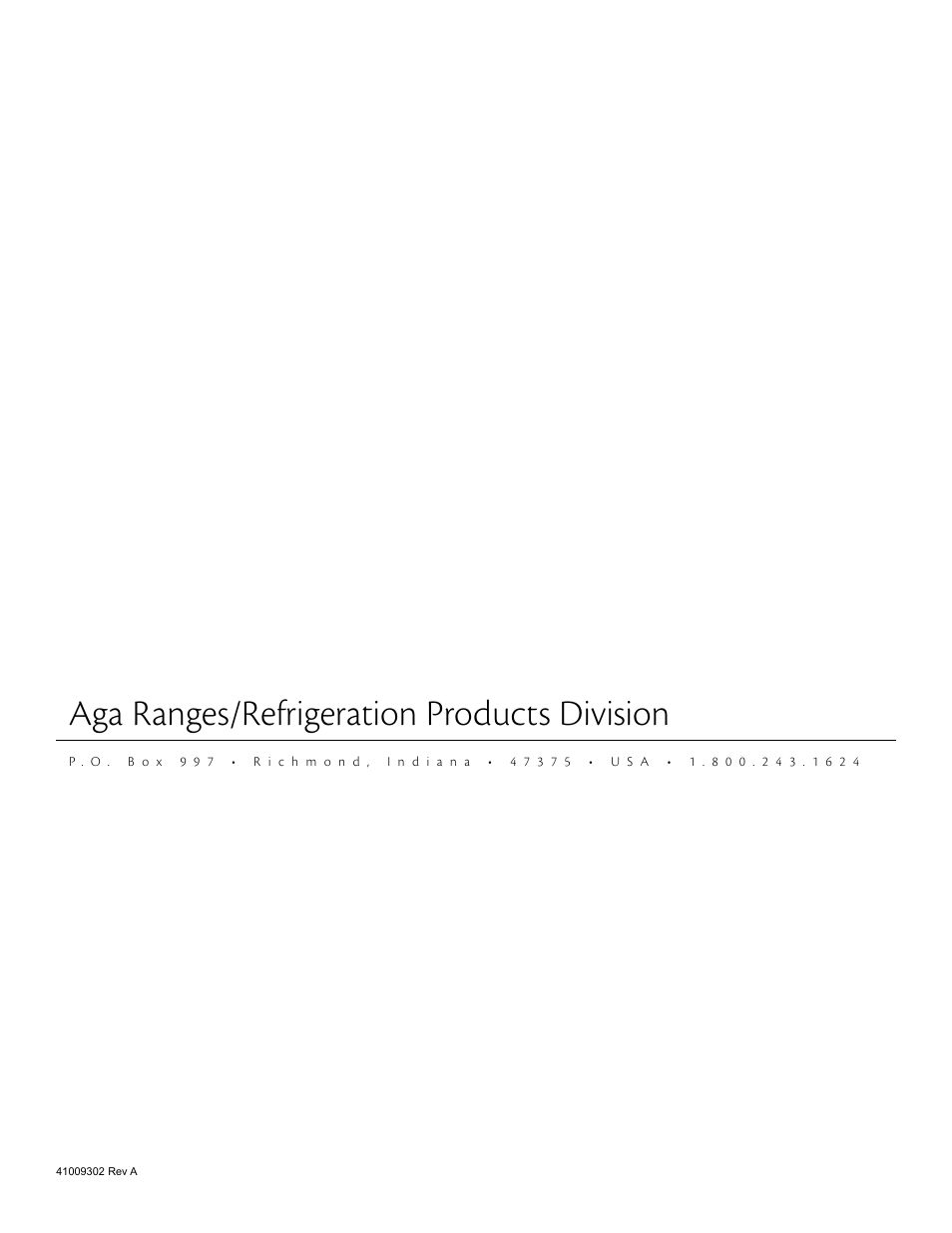 Aga ranges/refrigeration products division | Aga Ranges 61ARA 115V User Manual | Page 12 / 12