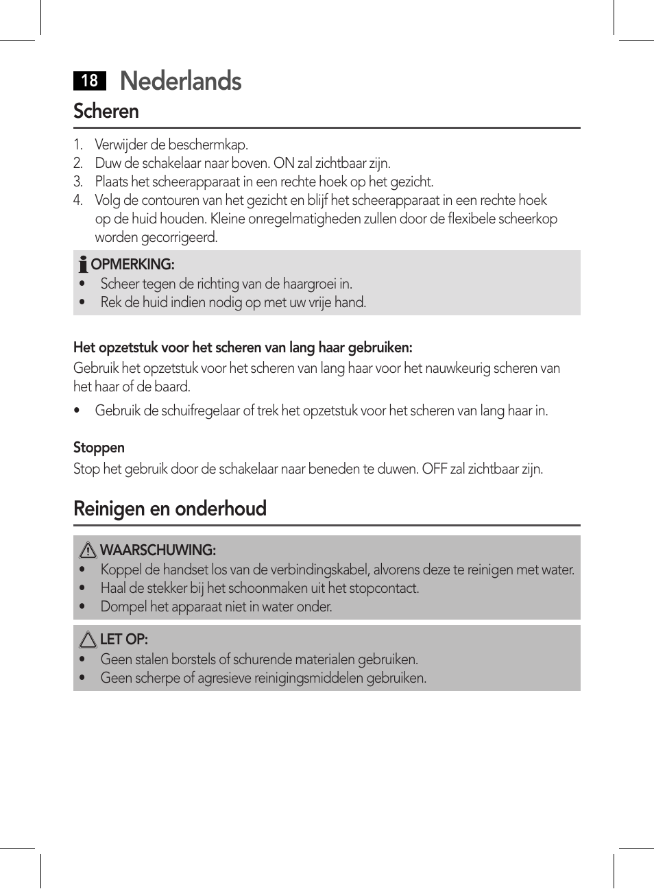 Nederlands, Scheren, Reinigen en onderhoud | AEG HR 5626 User Manual | Page 18 / 86