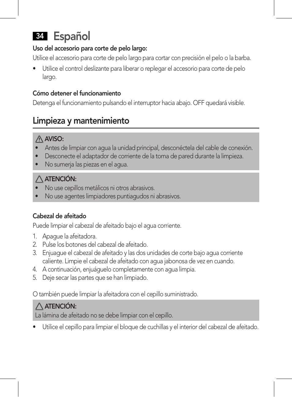 Español, Limpieza y mantenimiento | AEG HR 5626 User Manual | Page 34 / 86