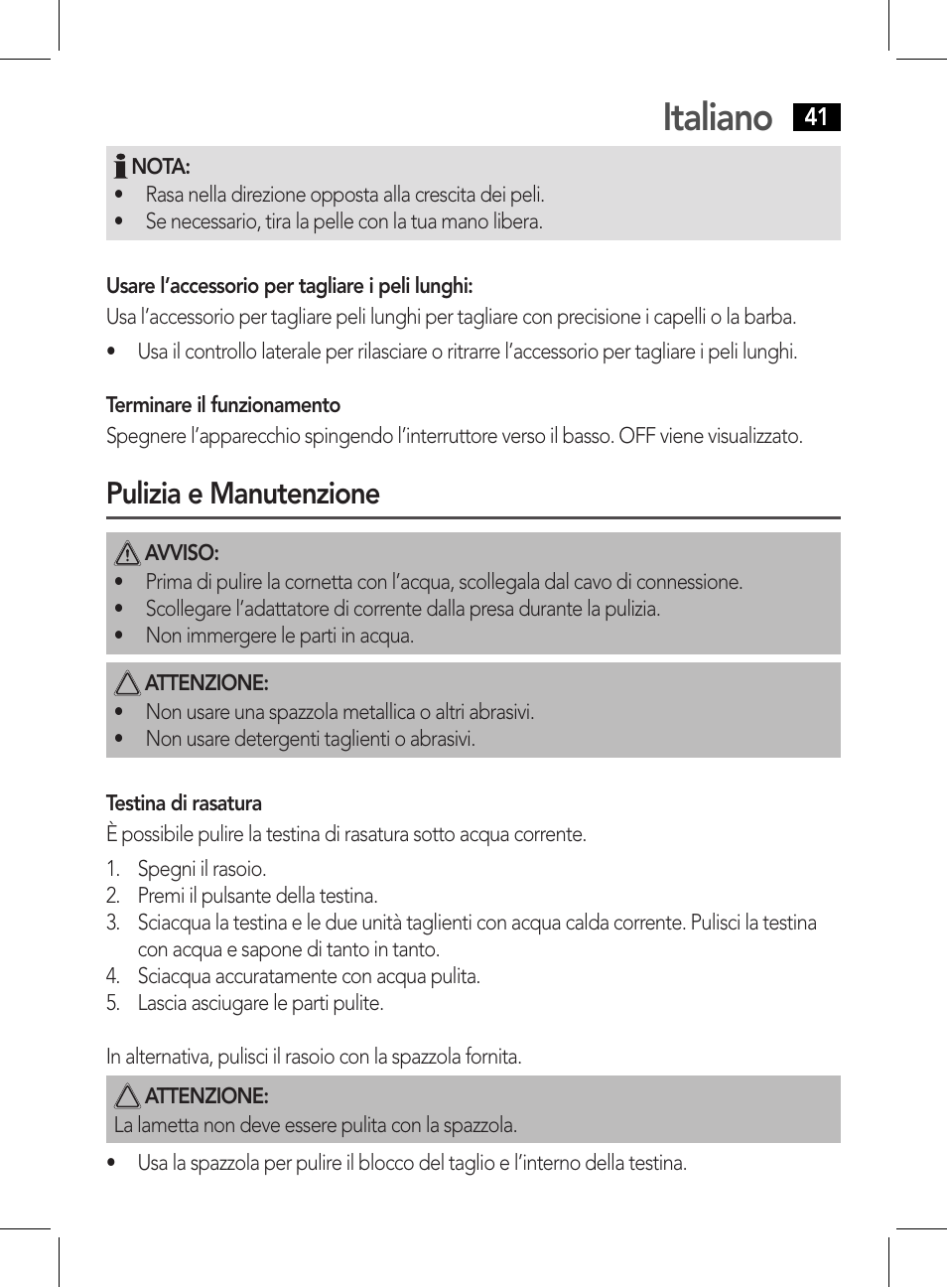 Italiano, Pulizia e manutenzione | AEG HR 5626 User Manual | Page 41 / 86