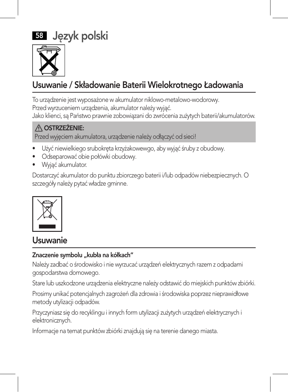 Język polski, Usuwanie | AEG HR 5626 User Manual | Page 58 / 86