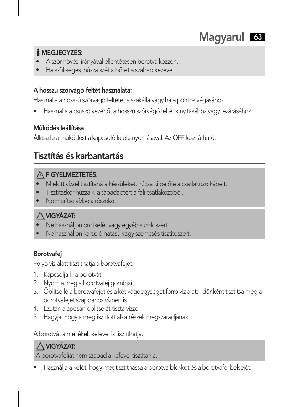 Magyarul, Tisztítás és karbantartás | AEG HR 5626 User Manual | Page 63 / 86