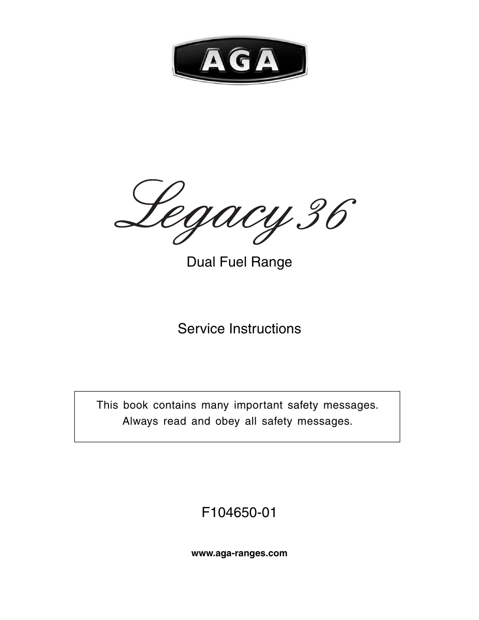 Aga Ranges LEGACY 36 F104650-01 User Manual | 16 pages