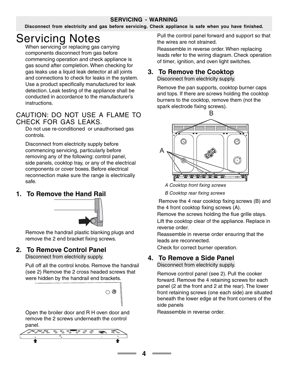Caution: do not use a flame to check for gas leaks | Aga Ranges LEGACY 36 F104650-01 User Manual | Page 4 / 16