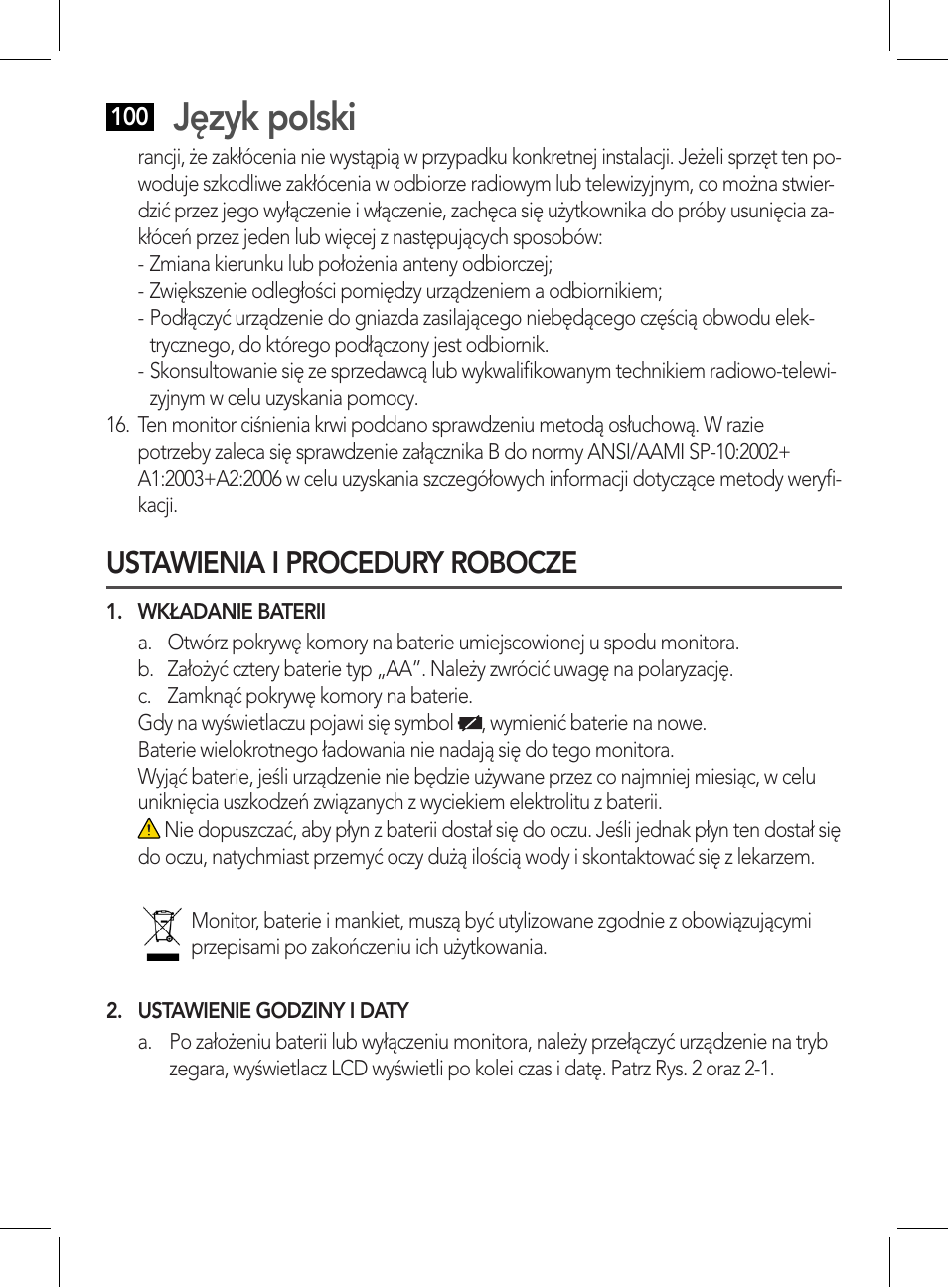 Język polski, Ustawienia i procedury robocze | AEG BMG 5611 User Manual | Page 100 / 170