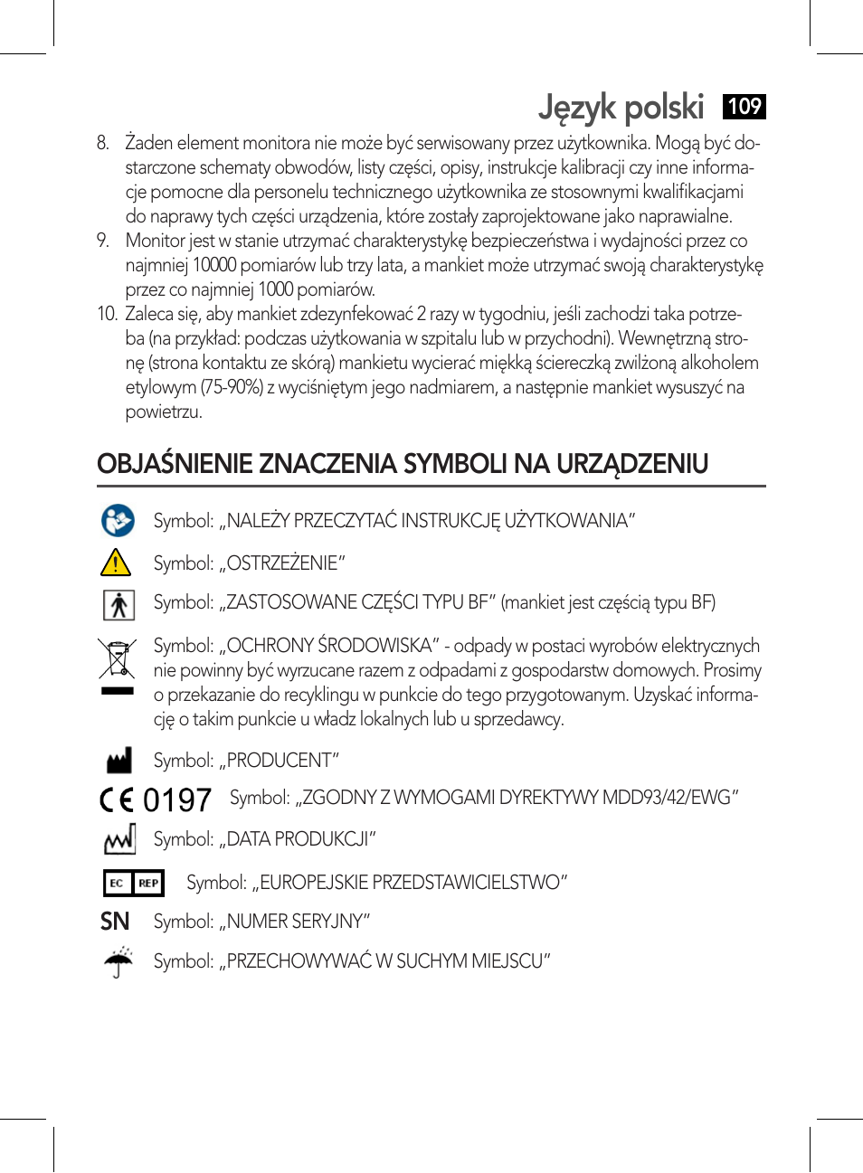 Objaśnienie znaczenia symboli na urządzeniu, Język polski | AEG BMG 5611 User Manual | Page 109 / 170