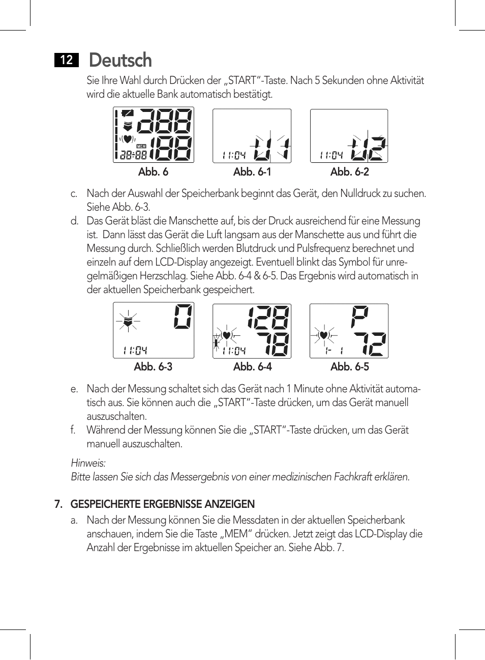 Eine blutdruckmessung durchführen, Deutsch | AEG BMG 5611 User Manual | Page 12 / 170