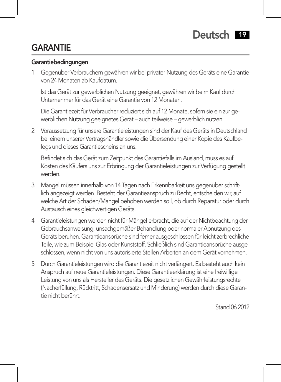 Garantie, Deutsch | AEG BMG 5611 User Manual | Page 19 / 170