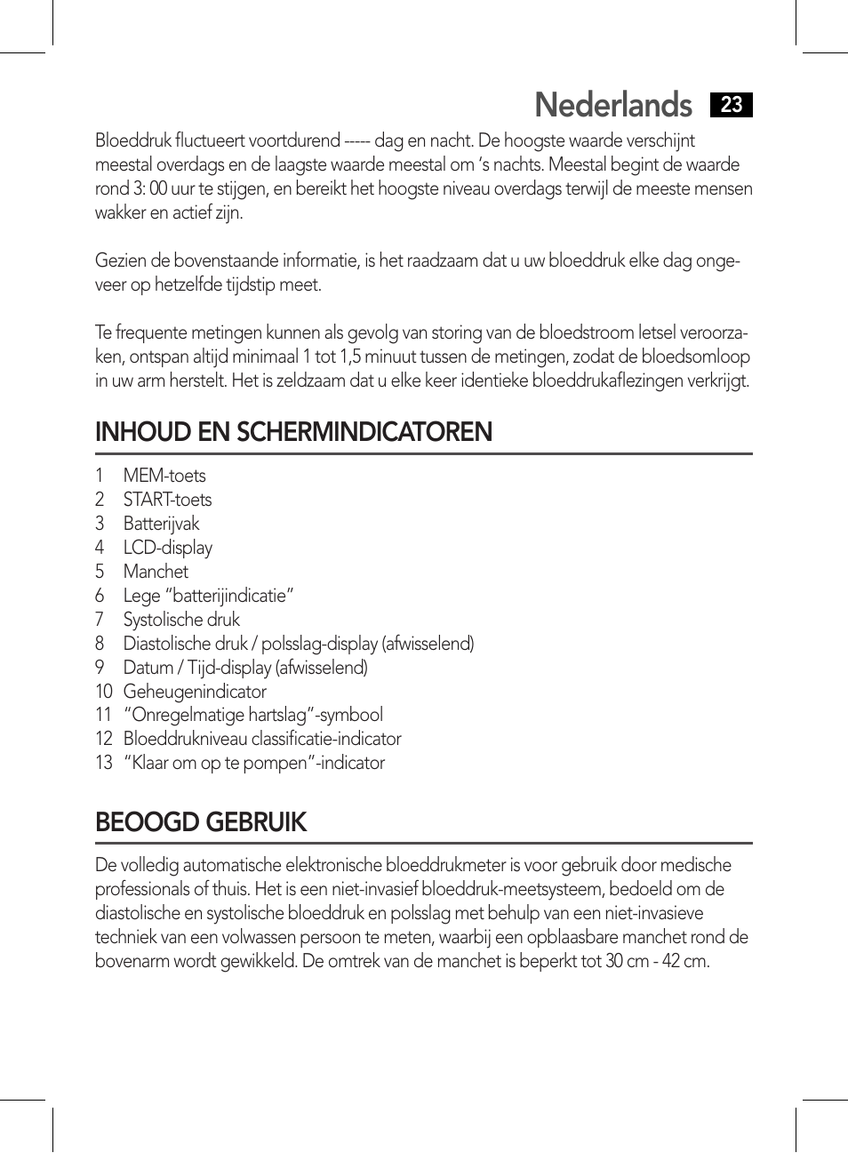 Inhoud en schermindicatoren beoogd gebruik, Nederlands, Inhoud en schermindicatoren | Beoogd gebruik | AEG BMG 5611 User Manual | Page 23 / 170