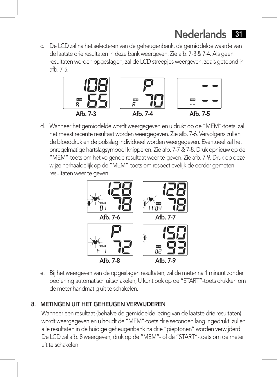 Metingen uit het geheugen verwijderen, Nederlands | AEG BMG 5611 User Manual | Page 31 / 170