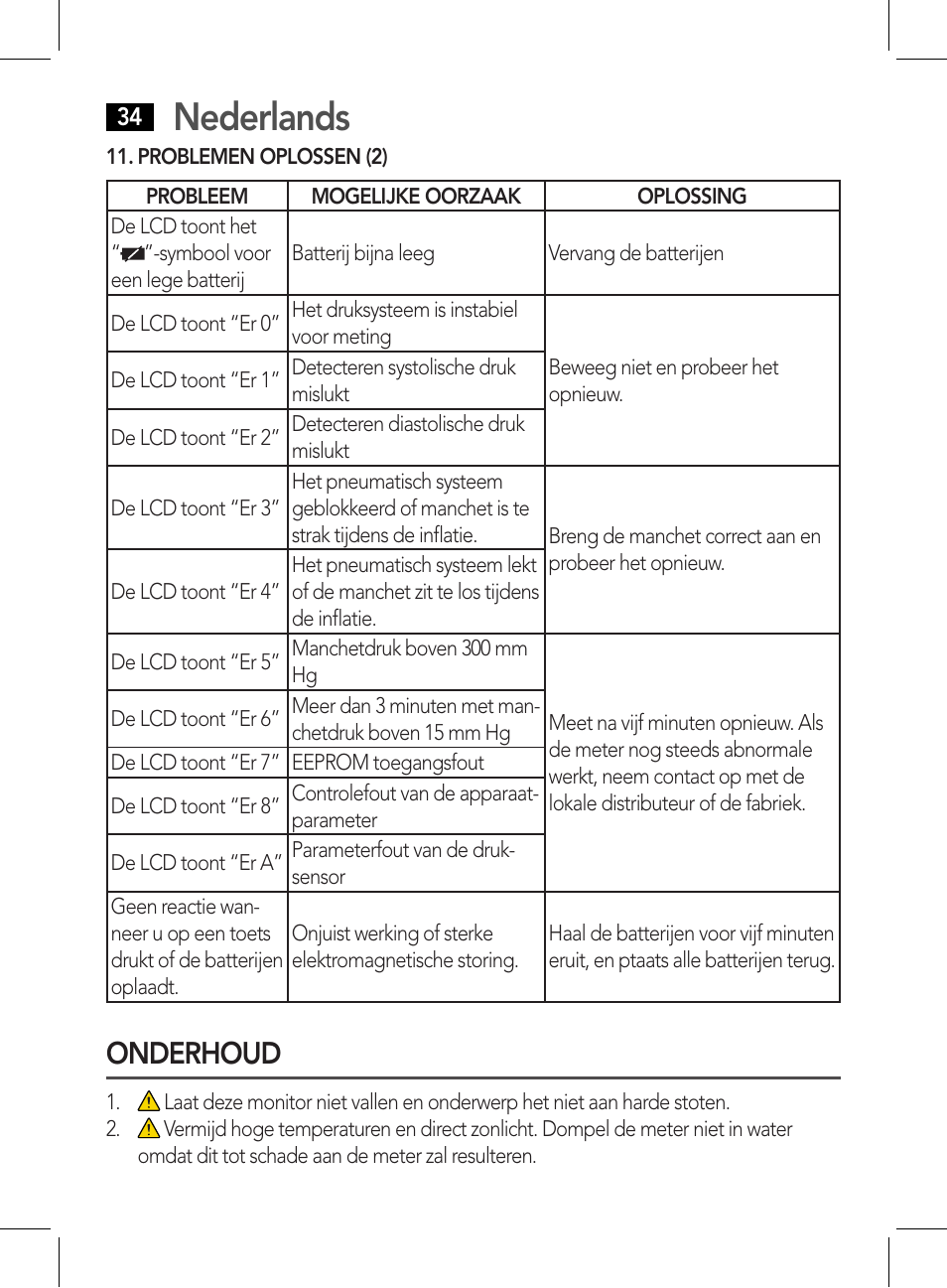 Problemen oplossen (2) onderhoud, Nederlands, Onderhoud | AEG BMG 5611 User Manual | Page 34 / 170