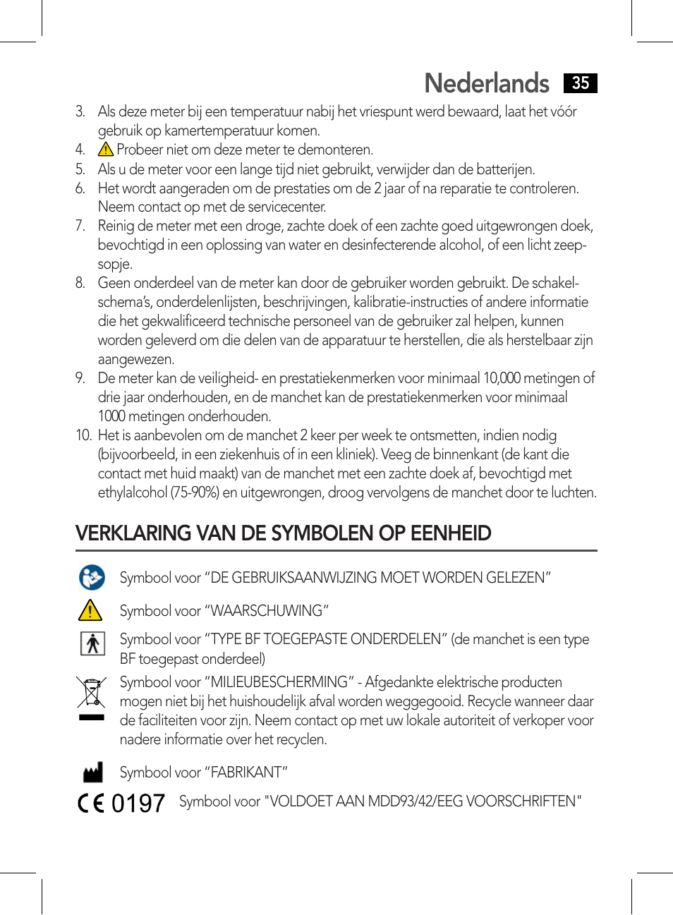 Verklaring van de symbolen op eenheid, Nederlands | AEG BMG 5611 User Manual | Page 35 / 170