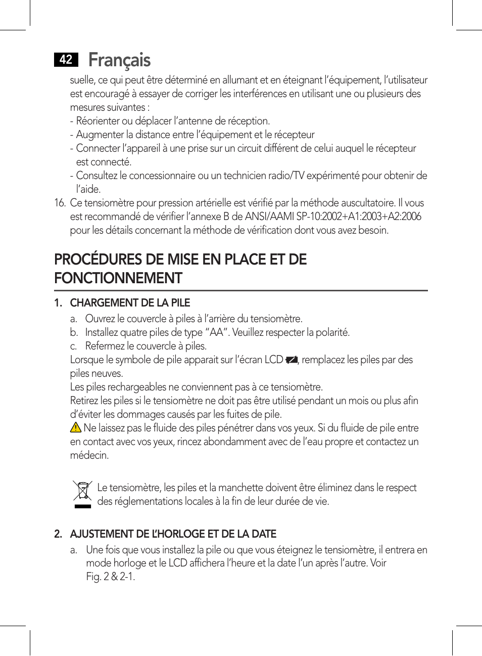 Français, Procédures de mise en place et de fonctionnement | AEG BMG 5611 User Manual | Page 42 / 170