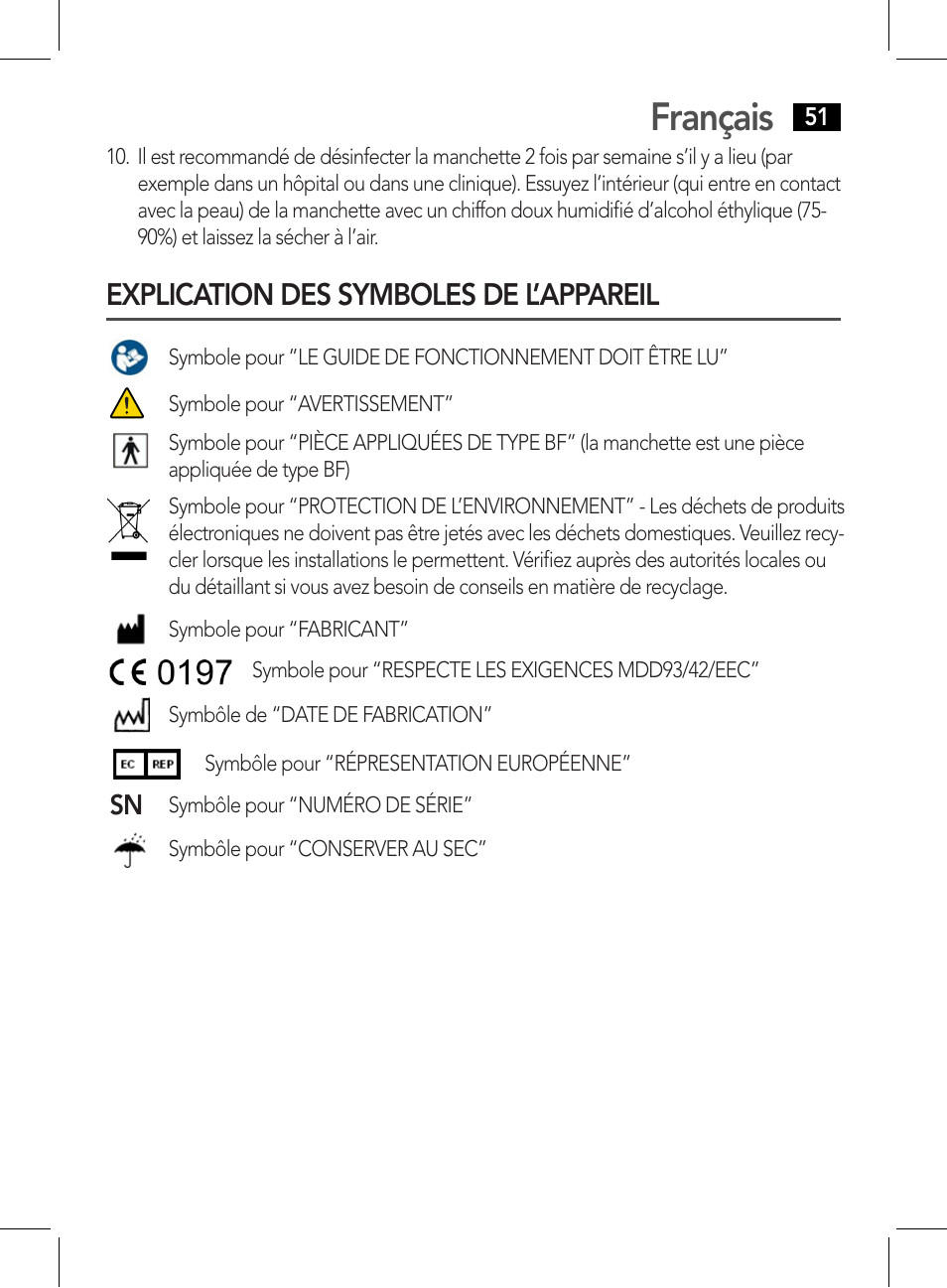 Explication des symboles de l’appareil, Français | AEG BMG 5611 User Manual | Page 51 / 170
