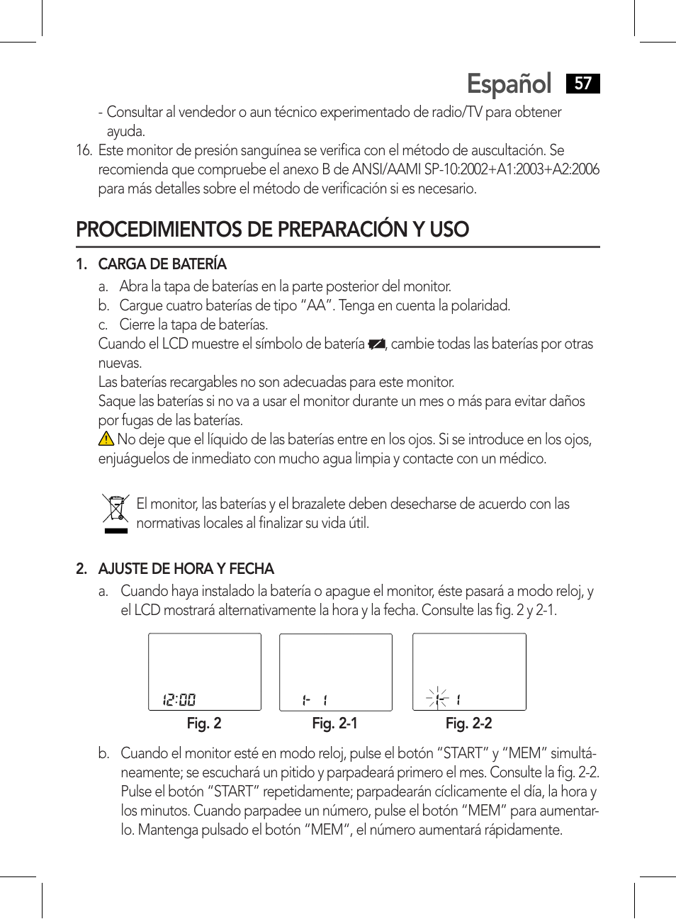 Español, Procedimientos de preparación y uso | AEG BMG 5611 User Manual | Page 57 / 170