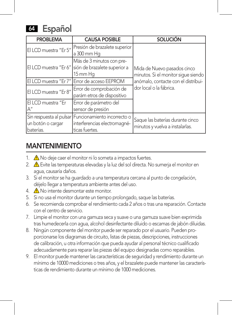 Mantenimiento, Español | AEG BMG 5611 User Manual | Page 64 / 170