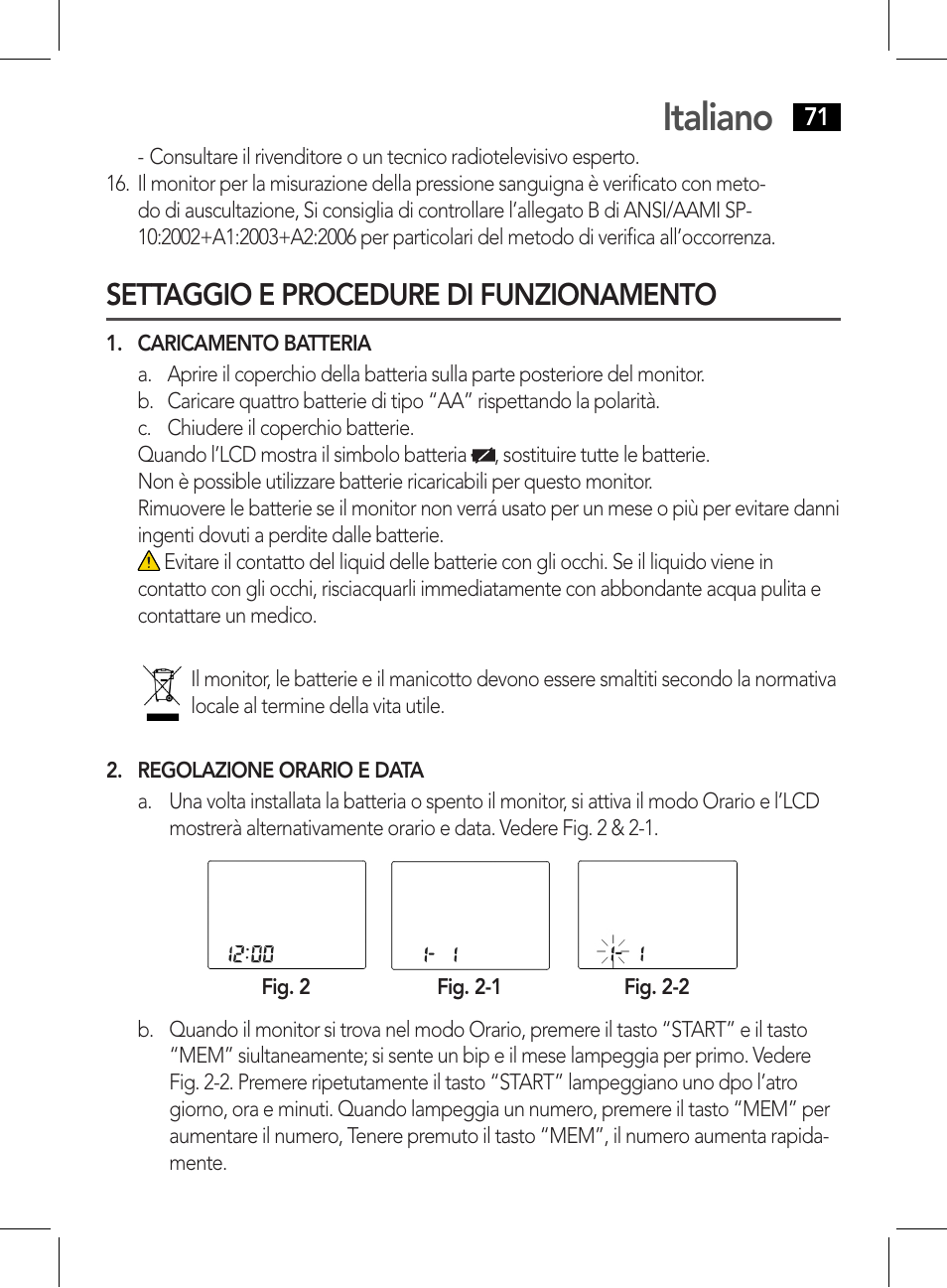 Italiano, Settaggio e procedure di funzionamento | AEG BMG 5611 User Manual | Page 71 / 170