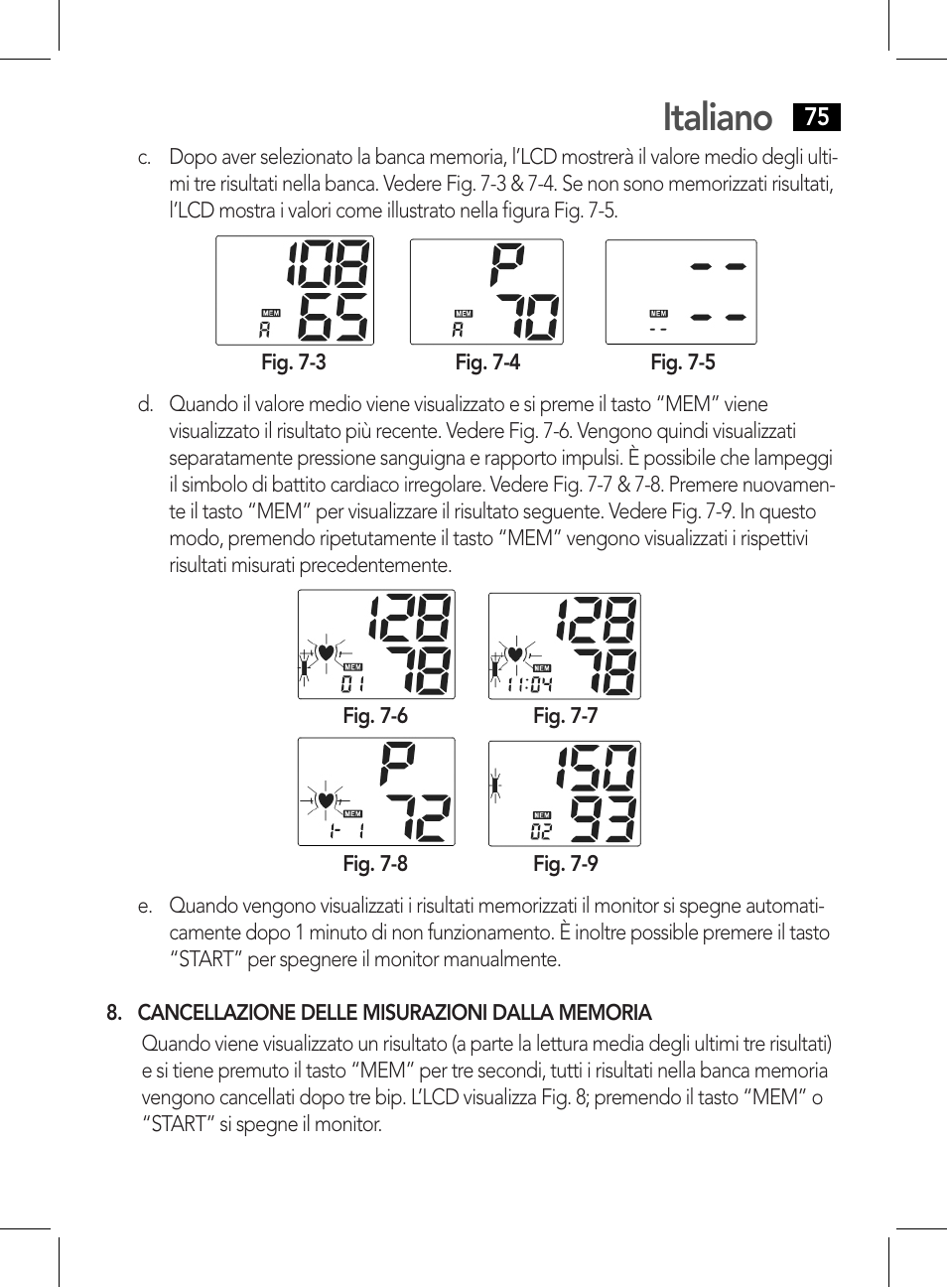 Cancellazione delle misurazioni dalla memoria, Italiano | AEG BMG 5611 User Manual | Page 75 / 170