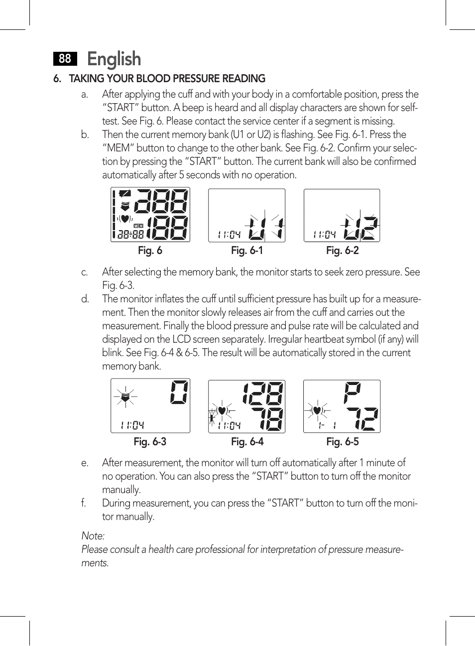 Taking your blood pressure reading, English | AEG BMG 5611 User Manual | Page 88 / 170
