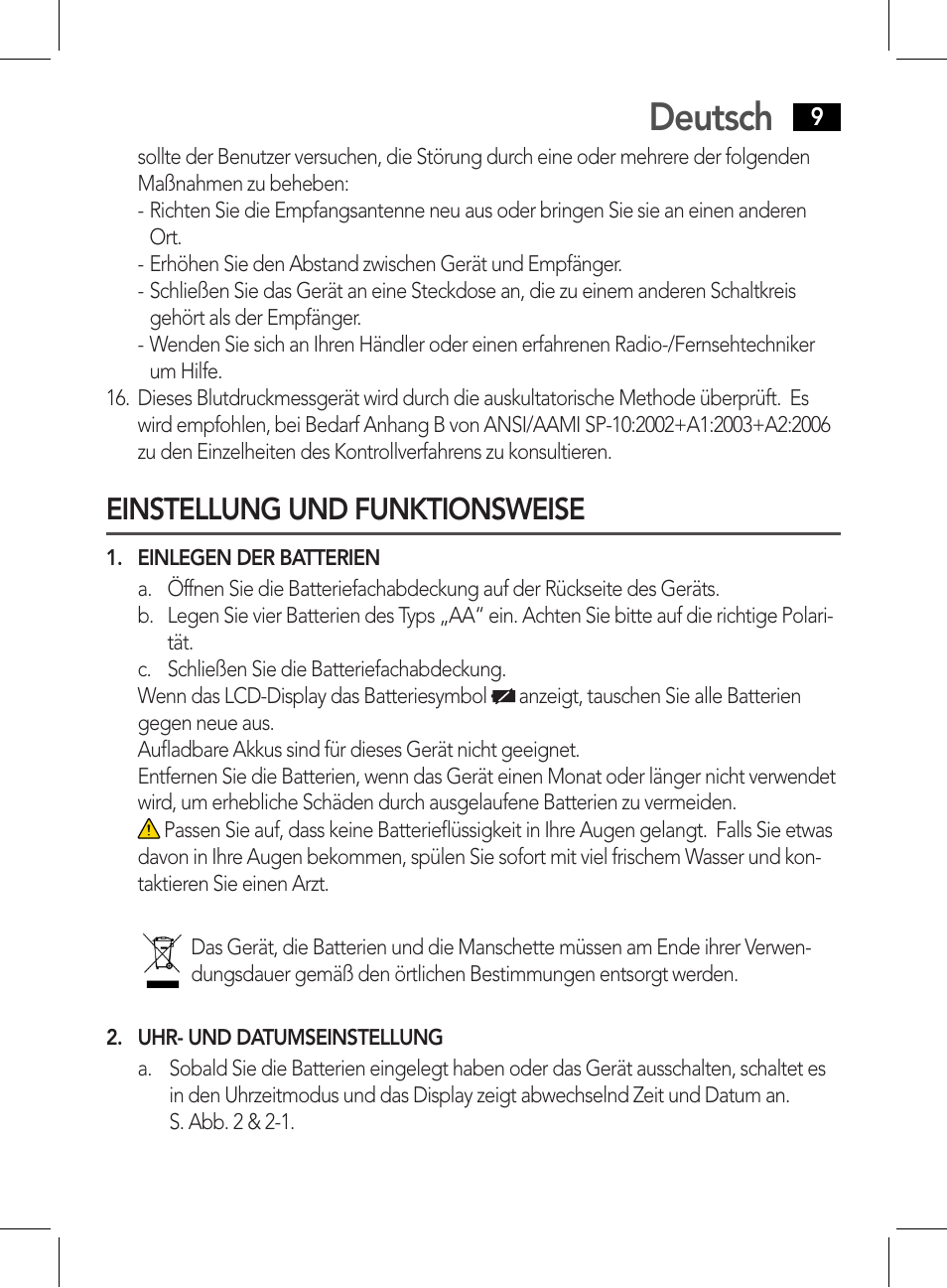 Deutsch, Einstellung und funktionsweise | AEG BMG 5611 User Manual | Page 9 / 170