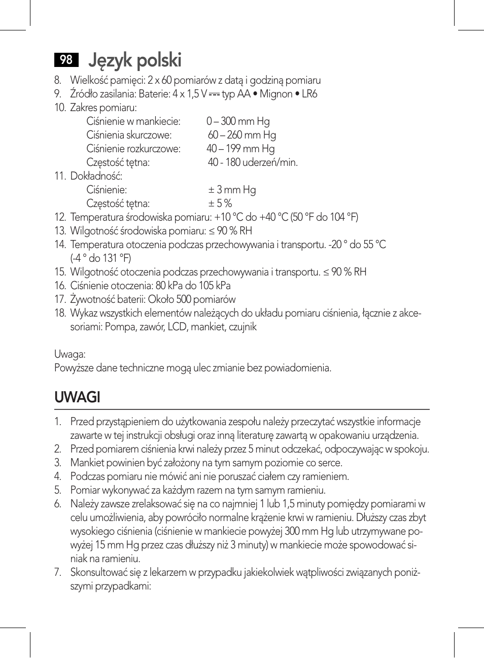 Uwagi, Język polski | AEG BMG 5611 User Manual | Page 98 / 170