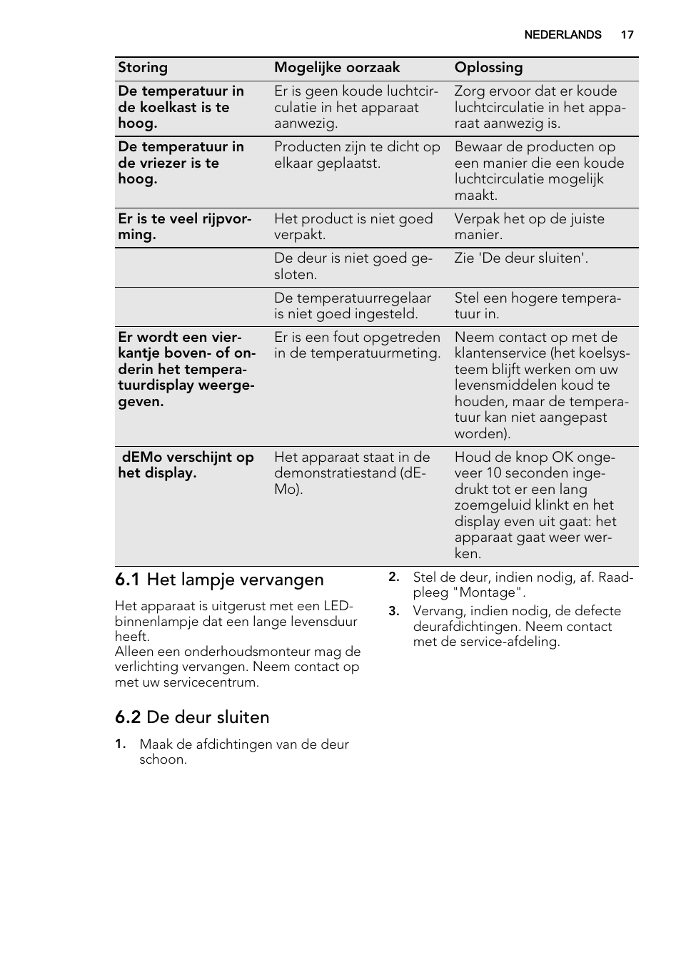 1 het lampje vervangen, 2 de deur sluiten | AEG SKZ81200F0 User Manual | Page 17 / 84