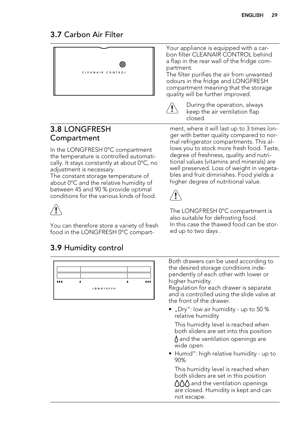 7 carbon air filter, 8 longfresh compartment, 9 humidity control | AEG SKZ81200F0 User Manual | Page 29 / 84