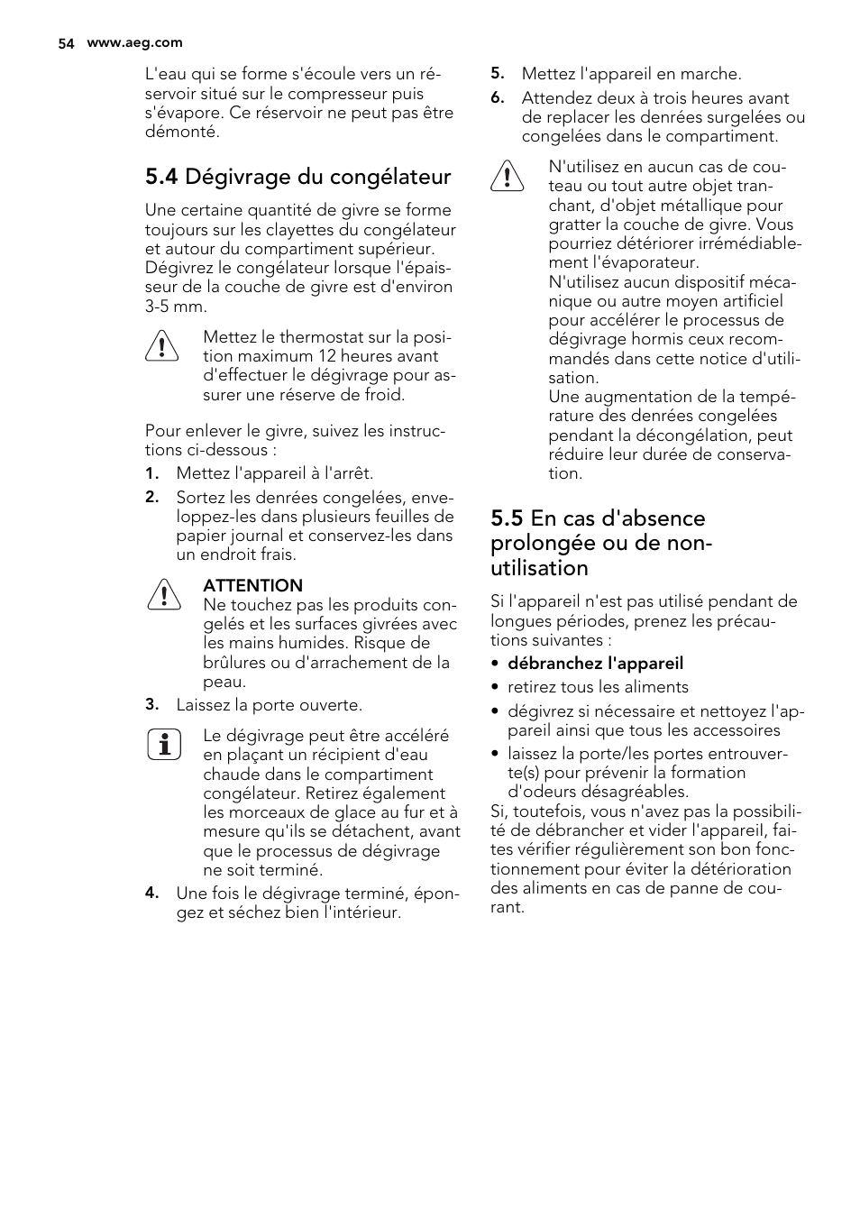 4 dégivrage du congélateur | AEG SKZ81200F0 User Manual | Page 54 / 84