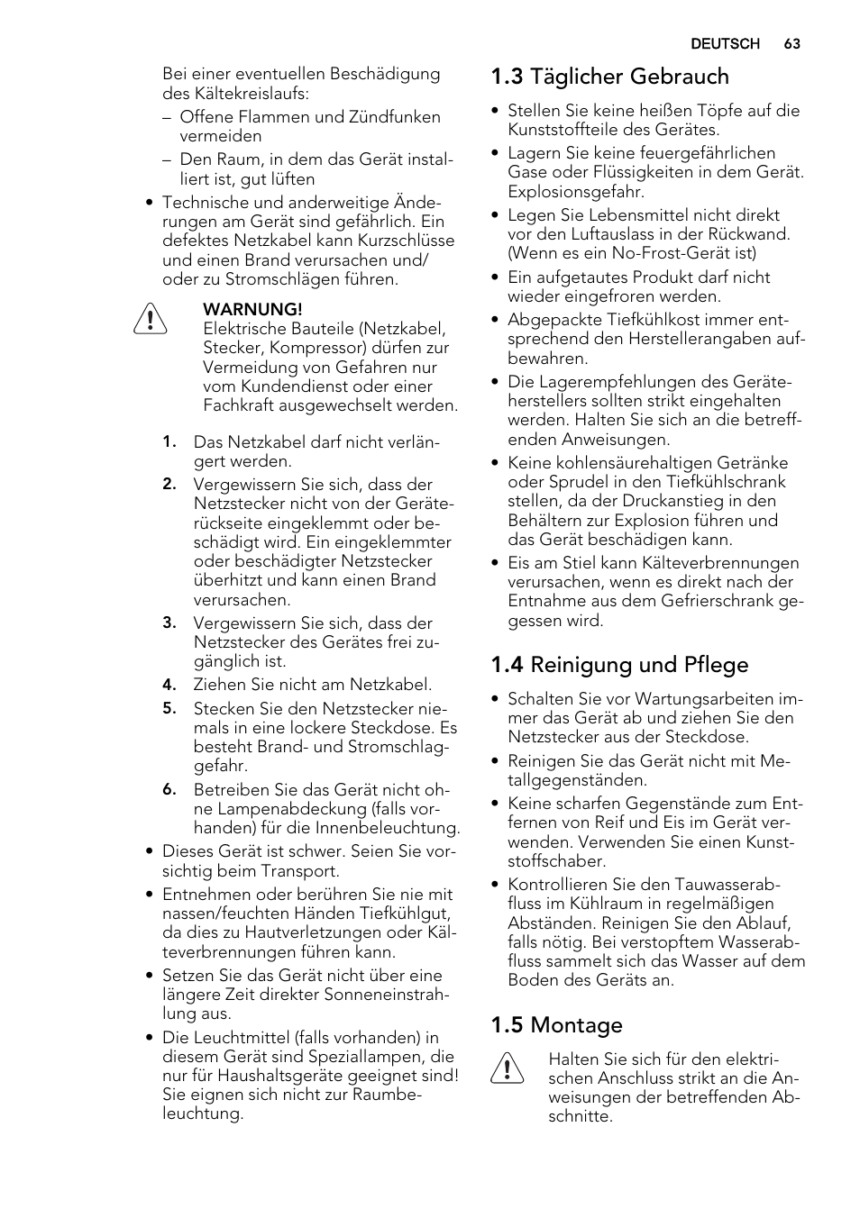 3 täglicher gebrauch, 4 reinigung und pflege, 5 montage | AEG SKZ81200F0 User Manual | Page 63 / 84
