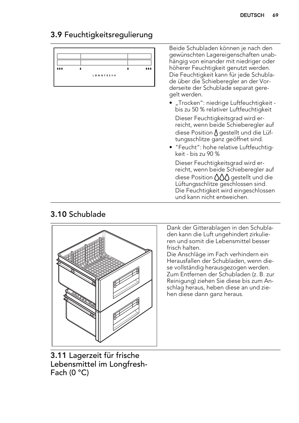 9 feuchtigkeitsregulierung, 10 schublade | AEG SKZ81200F0 User Manual | Page 69 / 84