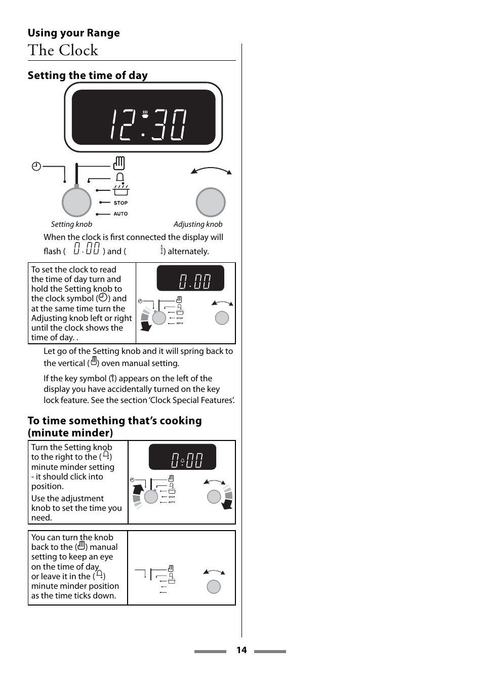 The clock, Using your range, Setting the time of day | Aga Ranges U107501-01 User Manual | Page 14 / 48