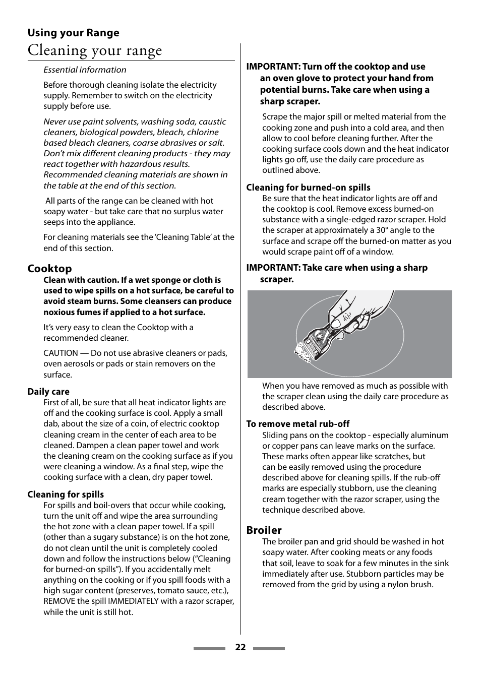Cleaning your range | Aga Ranges U107501-01 User Manual | Page 22 / 48