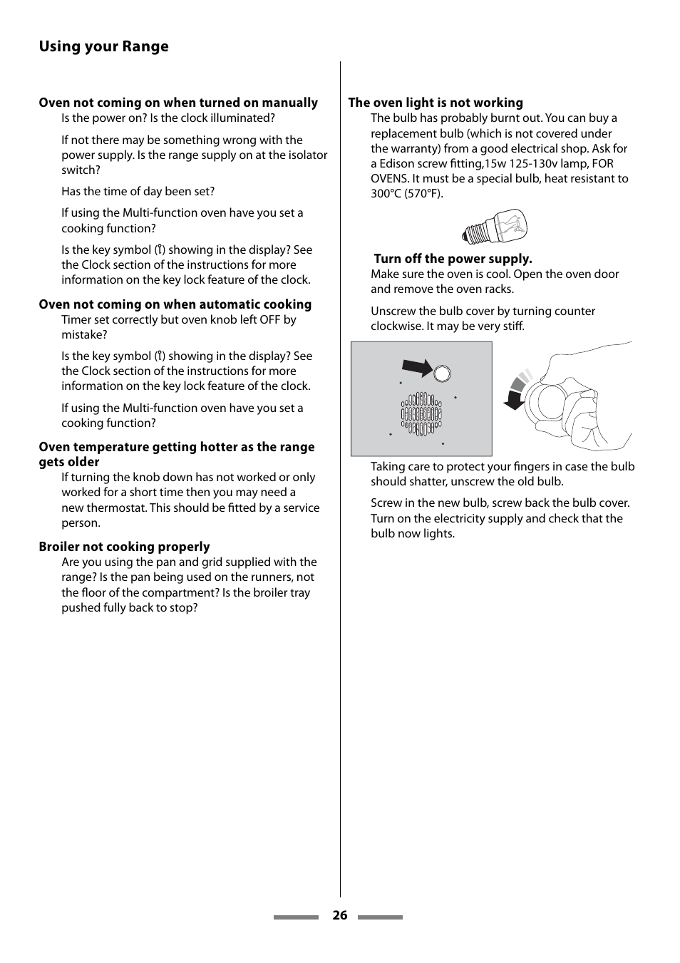 Using your range | Aga Ranges U107501-01 User Manual | Page 26 / 48